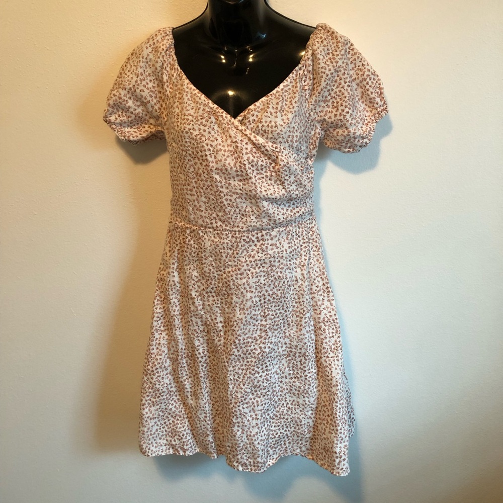 French Connection ivory floral print linen faux wrap mini dress size 8